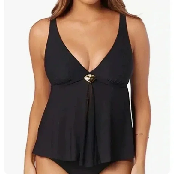 Amoressa by Miraclesuit Farrah Black Tankini Swim Top size 6 NWT - Picture 1 of 5